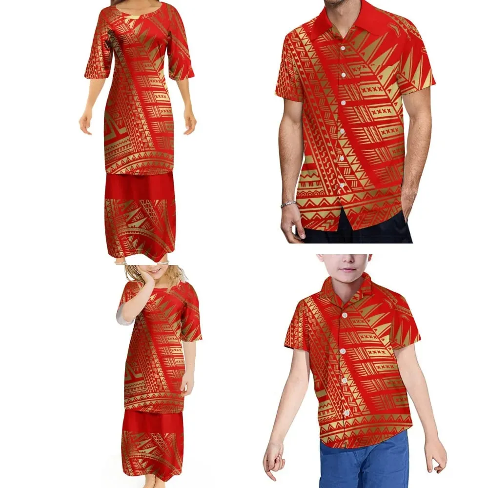 Polynesian Retro Tribal Print Ethnic Design Custom New Women'S Puletasi Men'S Shirt Adult Children Samoan Family Clothing — image 5