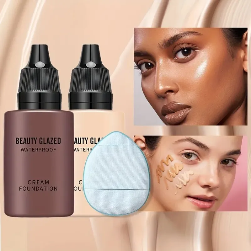 2024 New Foundation +Puff set Liquid Matte Full Coverage Foundation Waterproof Matte Natural Foundation With Blue Thumb Puff — image 2