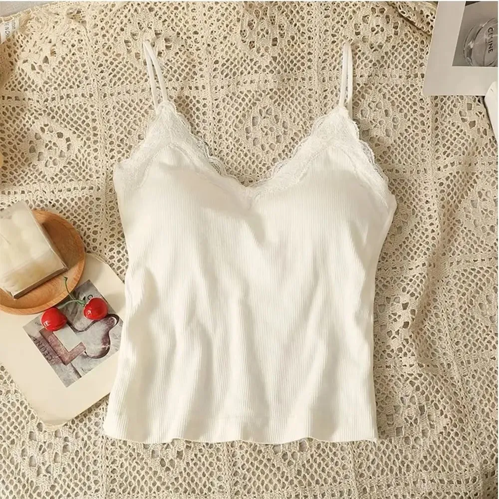 Comfort Breathable Lace Camisole Strap Bra Solid Color Crop Top Sexy Style Wire-Free Summer Top — image 10
