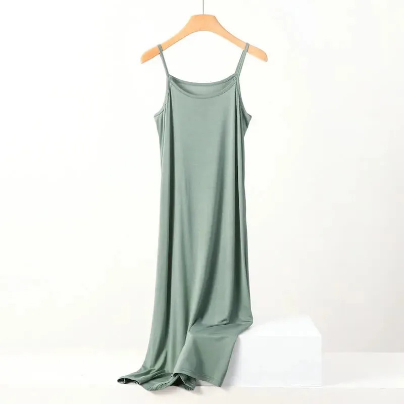 Plus Size Spring and Summer Versatile Slim Long Inner Nightgown Suspender Modal Cotton Solid Color Bottoming Dress — image 5