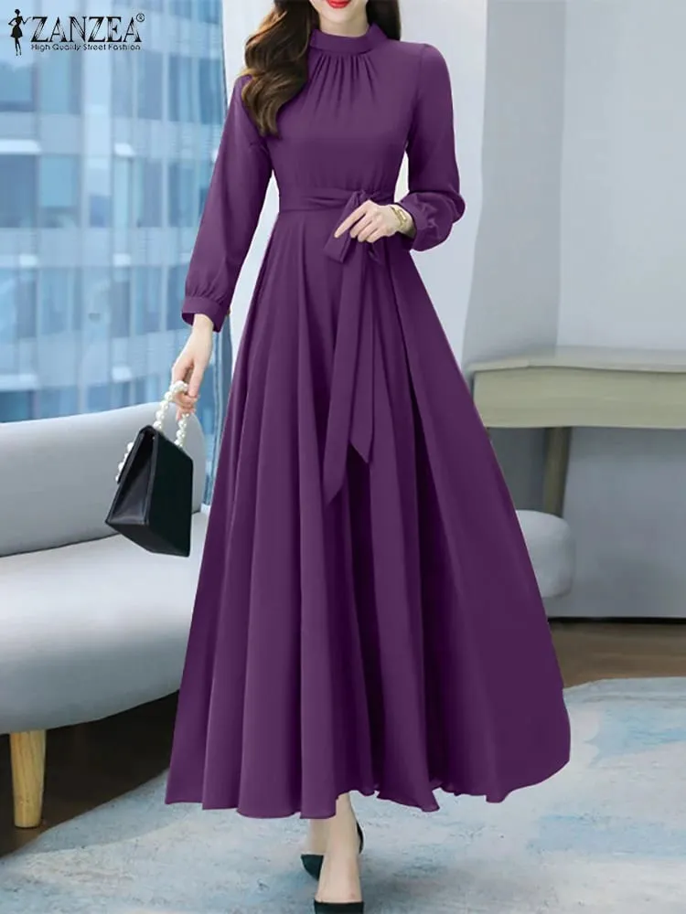 Women Long Sleeve A-line Sundress Spring Long Dress Autumn Solid Party Holiday Maxi Dresses Vestidos Femme Vintage Robe — image 2