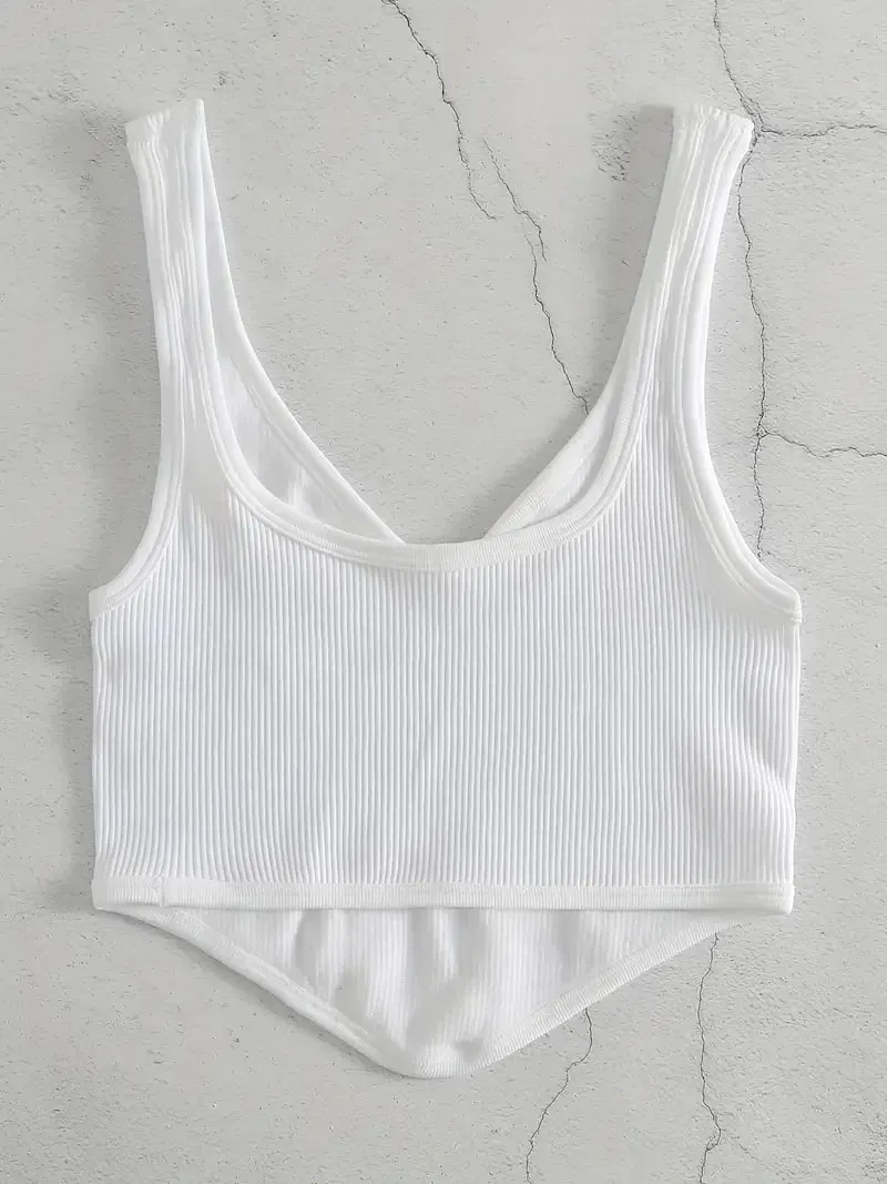 Harajuku Basic Crop Tops Rib Knit Crop Tops Women Sexy Seamless Deep V Neck Tank Top Fashion Bra Sleeveless Backless Sports Vest — image 5