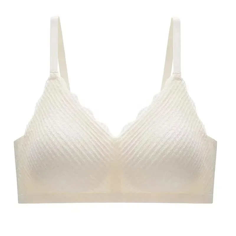Women Lace Seamless Wireless Bra Thin‑Section Spaghetti Strap Back Non‑Slip Gathered Lingerie For Small Chest