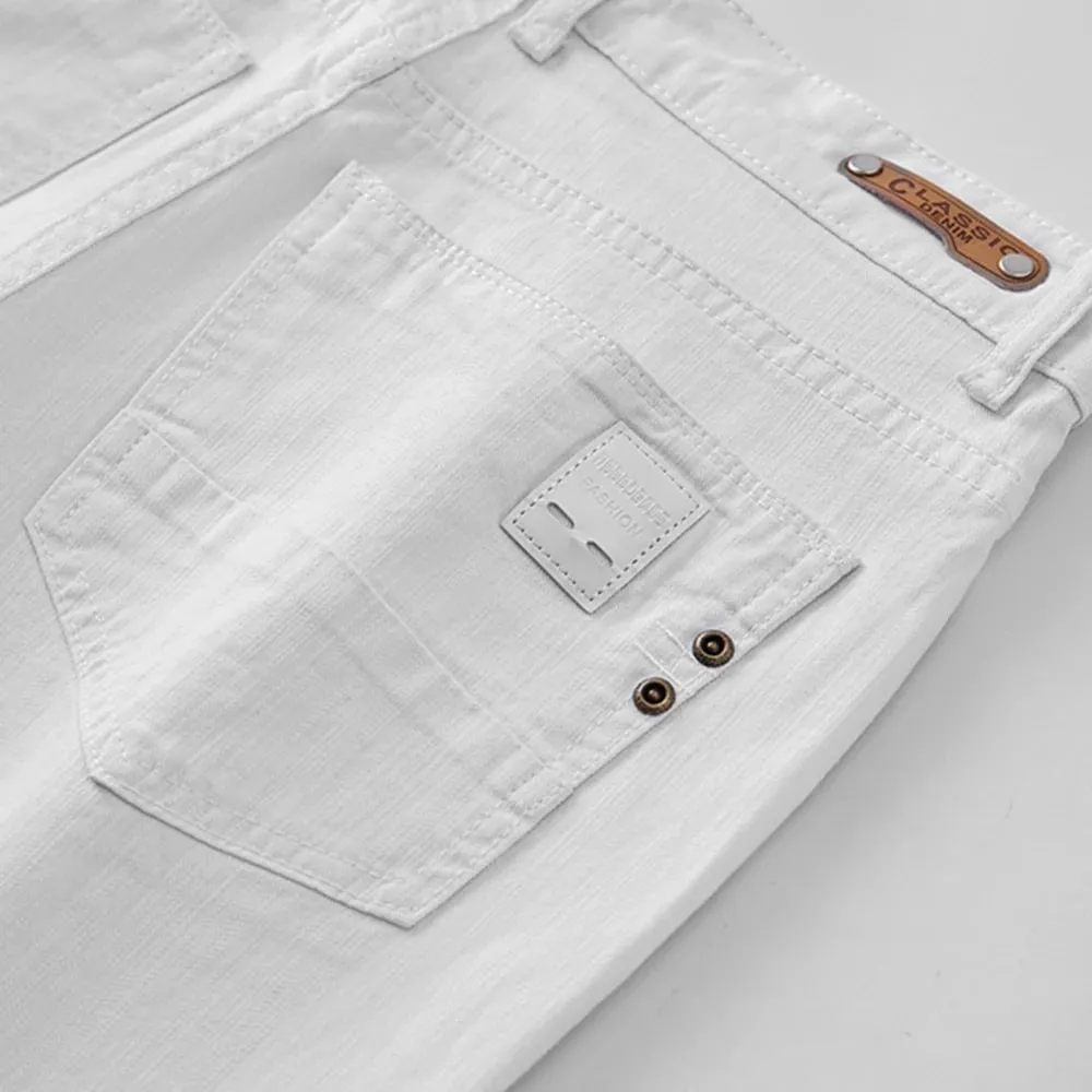 Men White Jeans Elasticity Straight Slim Fit Casual Soft Business Classic Brand Trousers Fashion Advanced Stretch Denim Pants — image 5