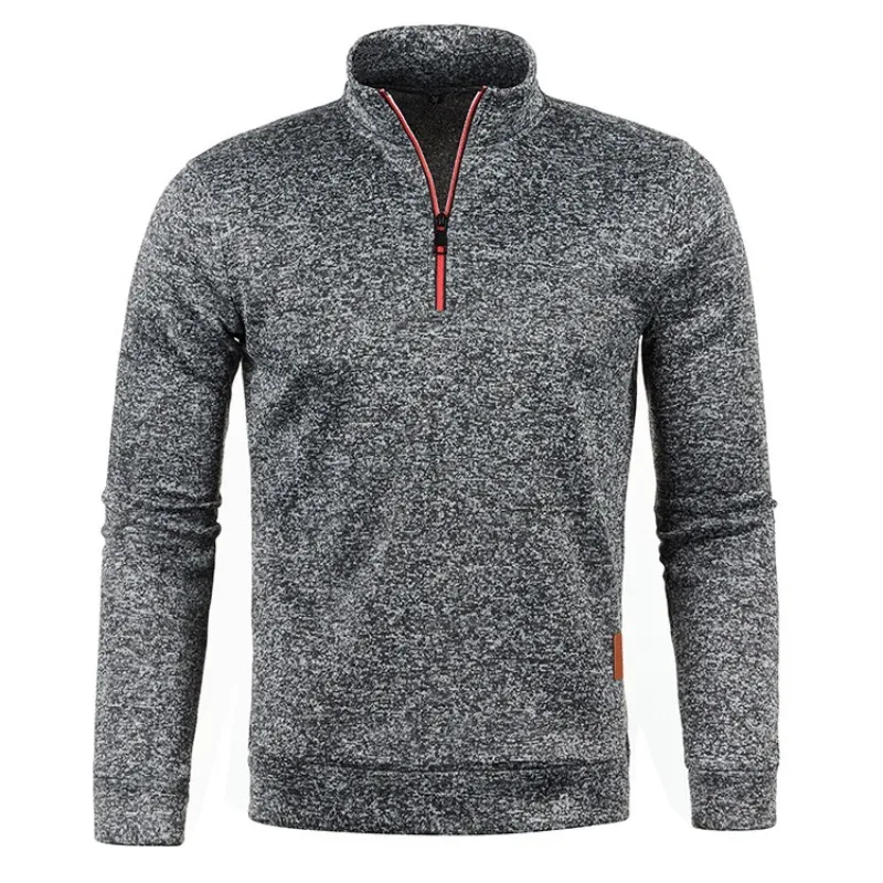 Autumn Men's Half Zipper Sweatshirts Long Sleeve Solid Color Pullover Turtleneck Streetwear Winter Warm Jacket Sport Coats — image 6