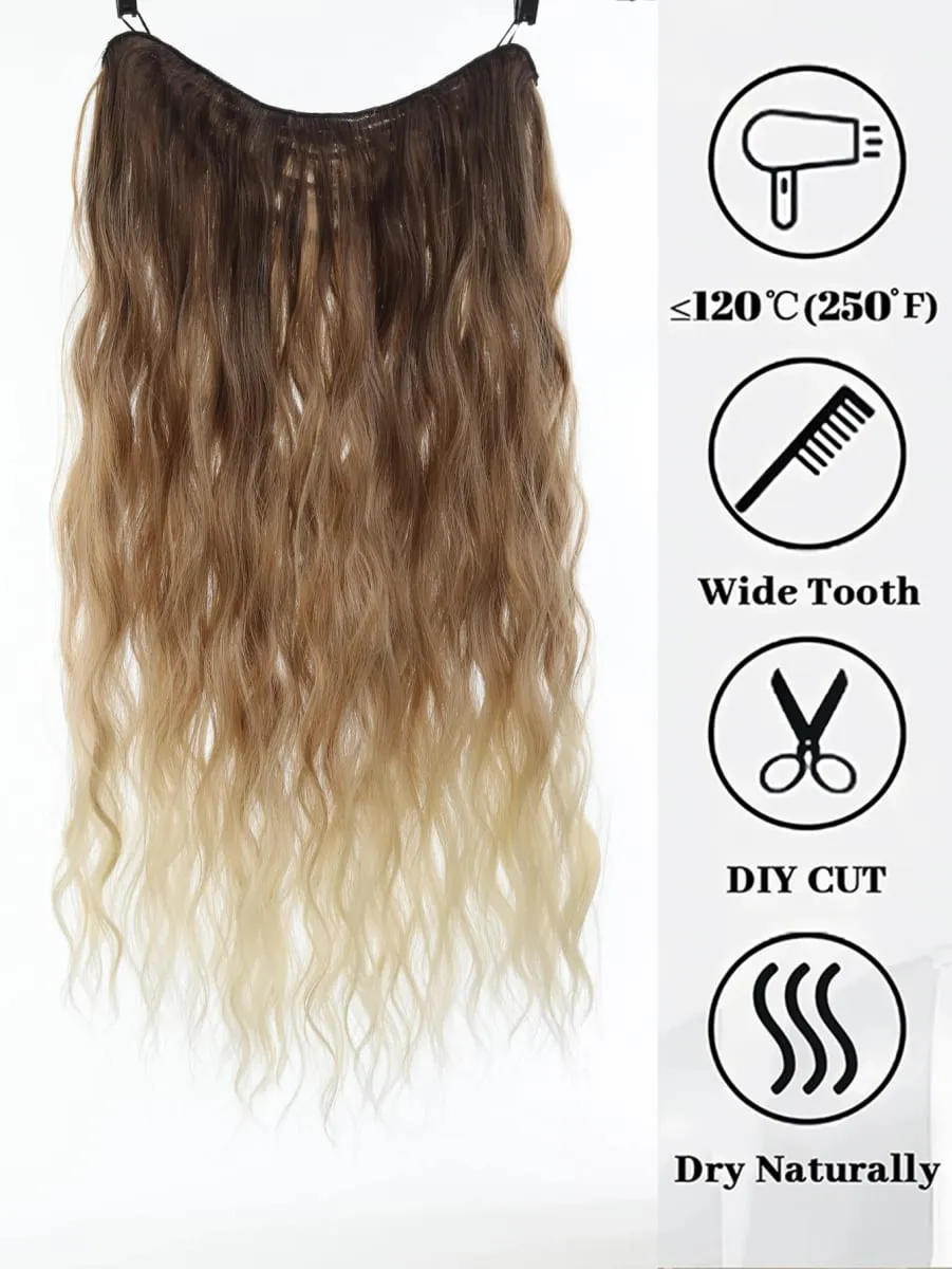 Synthetic Hairpiece 24 Inch Long Water Wave Wavy Clip In Hair Extensions V-Shaped Ombre Heat Resistant Fiber For Women Girls — image 7
