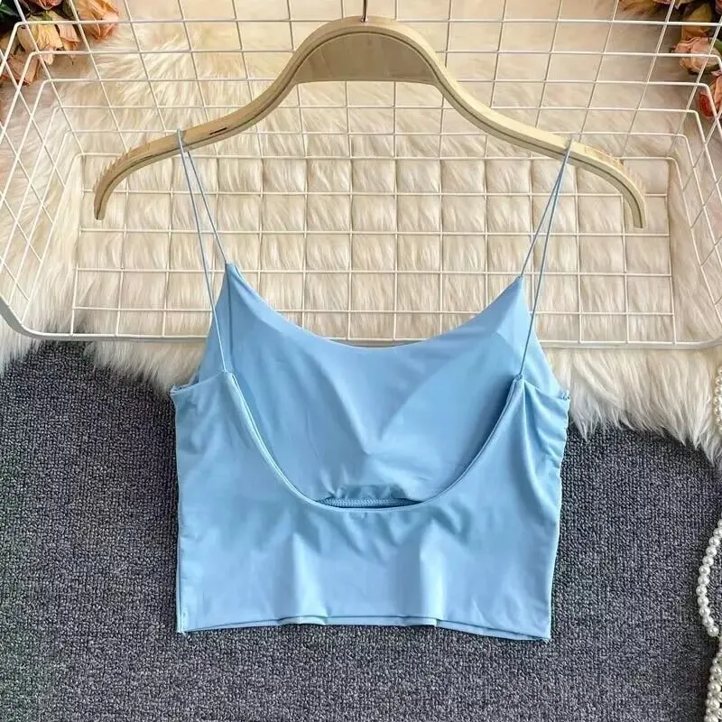 Women Crop Tops Sexy Solid Color Camisole Ice Silk Tube Top Seamless Sports Tank Top Wireless Underwear Padded Bra Bralette Vest — image 3