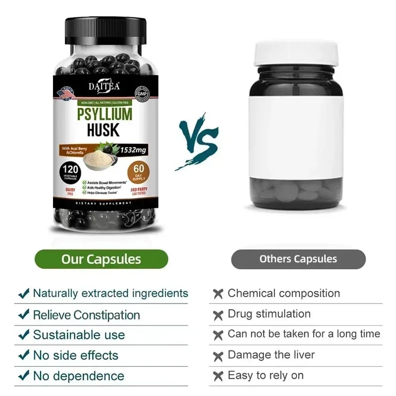Psyllium Husk Capsules Non-GMO Gluten-free Natural Soluble Fiber Beneficial To Intestinal Digestion Detox and Bowel Health — image 5