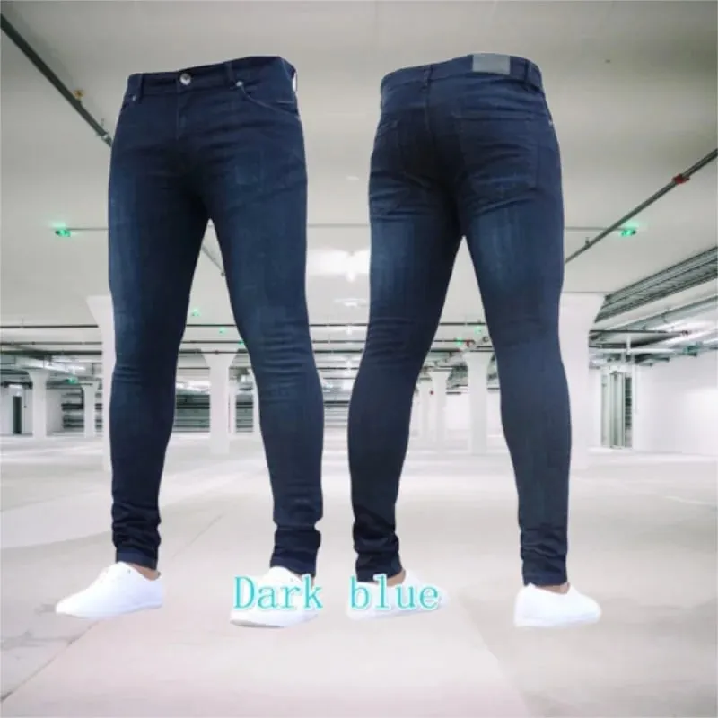 Men's Jeans Stretch Slim Fit Trousers Streetwear Colthing Classical Casual Pants Skinny Zipper Denim Designer Clothes Black Blue — image 10