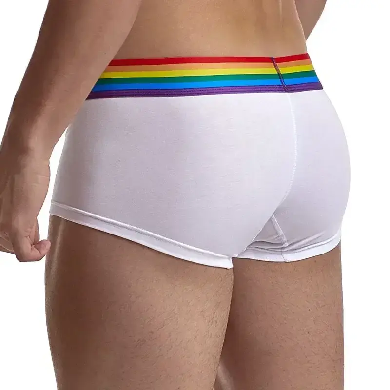 Cueca boxer masculina com cinto de arco-íris, cueca boxer masculina de algodão, roupa íntima respirável, cueca boxer macia branca — image 4