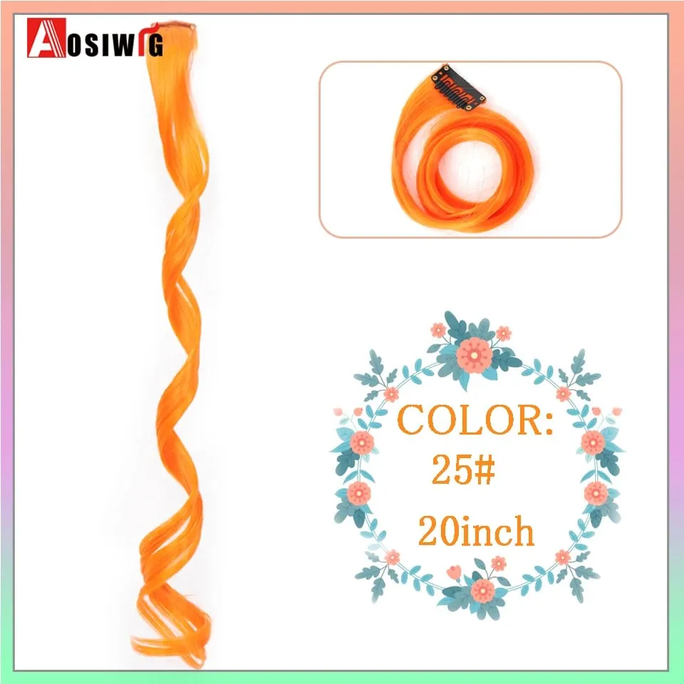 22" Synthetic Long Straight Rainbow Highlight Colored Hair Extensions Clip In One Piece Ombre Pink Purple Green Yellow For Wome — image 18
