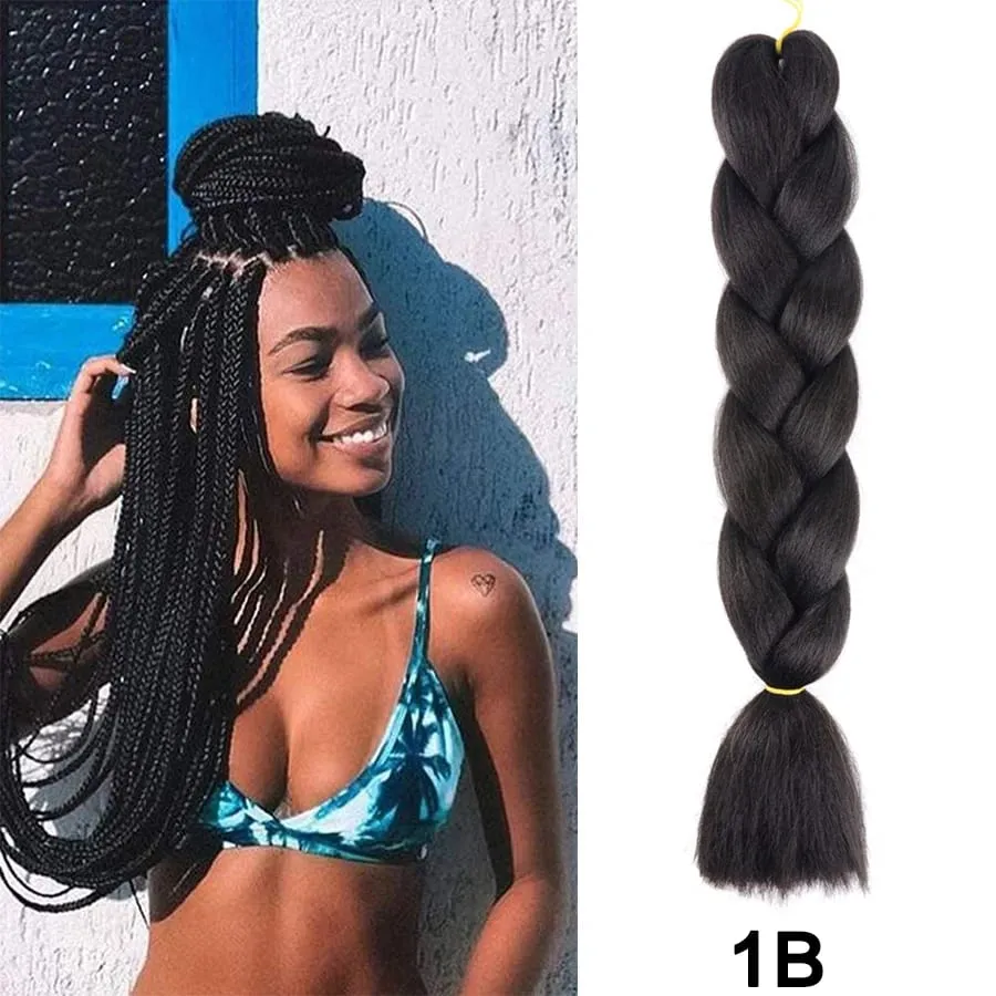 24 Inch Synthetic Jumbo Braid Pure And Ombre Braiding Hair Extensions For Women DIY Jumbo Hair Braids Black Green Gray Brown — image 8