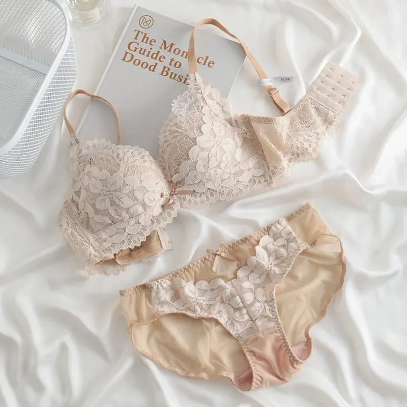 Ensemble de soutien-gorge push up d’inspiration japonaise pour femmes à petit buste | Lissage latéral Anti-affaissement réglable sans écart culotte et ensemble de luxe MOYISU — image 10