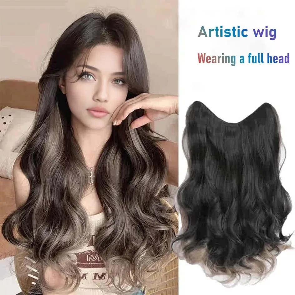 Synthetic 5 Clip 50cm Colored Hair Extensions Water Wave Wig Pink Wig Gray Wig Clip on Hair Extensions Christmas