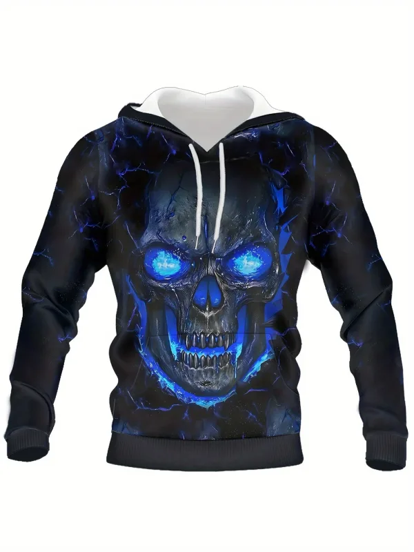 3D Printed Skull and Rose Sweatshirts Drawstring Sportwear Long Sleeved Tops Men's Hooded Hoodies Street Graphic Men's Clothing — image 14