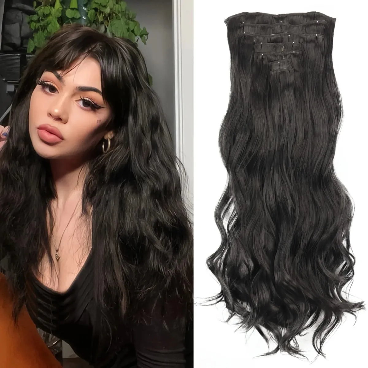 Long Straight Hairstyle 16 Clips 7Pcs/Set Hair Extensions Natural Synthetic Blonde Black Hairpieces Heat Resistant For Women — image 16