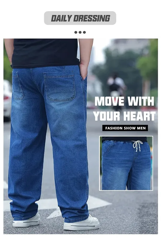 8XL Oversized Jeans For Men Elastic Waist Loose Fit Comfortable Denim Pants Plus Size 150KG Casual Streetwear Trousers New — image 10