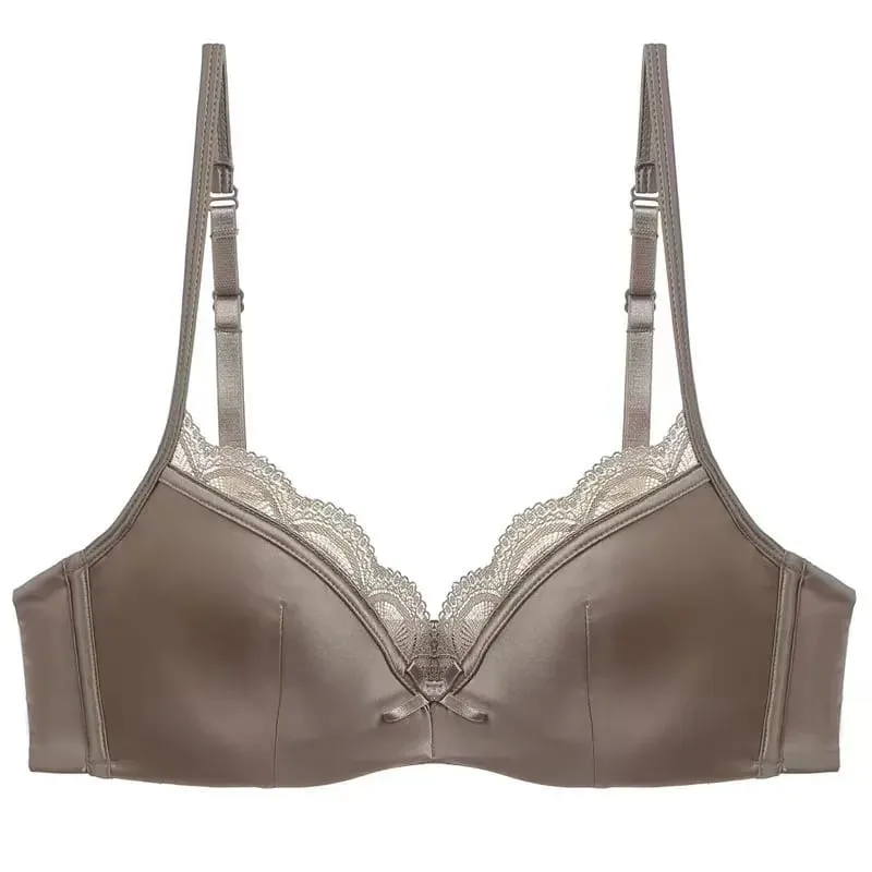 French Luxury Silk Bra for Small Bust Women Adjustable Slimming Bralette & Panty Set Comfort Sexy Sheer Lingerie set bra — image 9