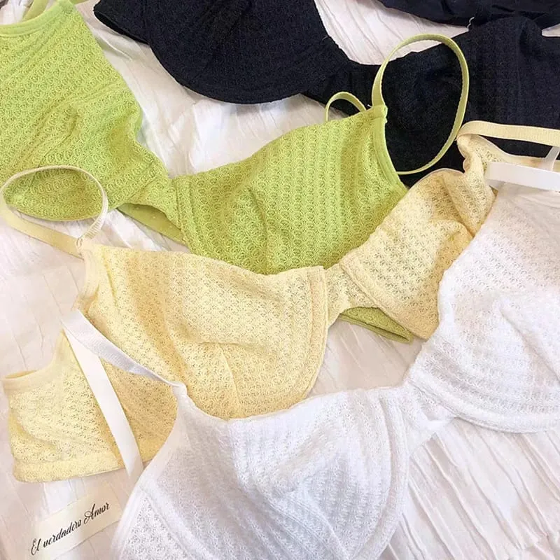 Women Casual Plain Bra Set Elegant Stretch Lingerie Set Thin Thong Underwear Bra and Panty Set — image 5