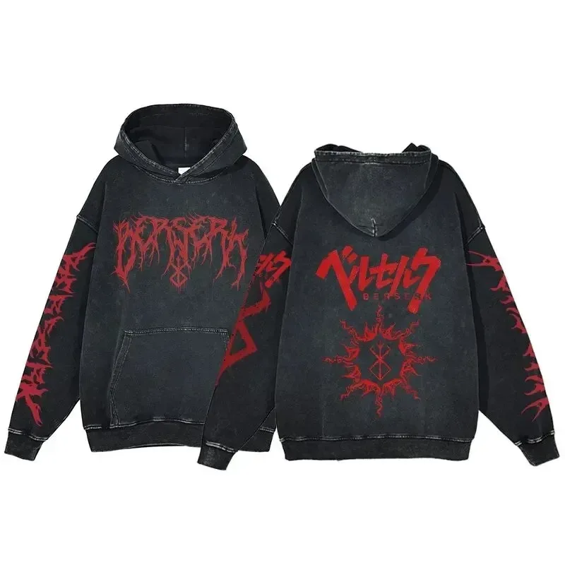 HAI Customizable Retro Washed Hoodies 100% Cotton Tops Black Acid Vintage Hooded Sweatshirts Oversize Hip Hop Male Pullover — image 12