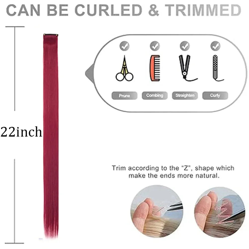 10PCS/Pack Colored Party Highlights Clip in Hair Extensions for Girls 22 Inches Omber colors Straight Hair Synthetic Hairpieces — image 7