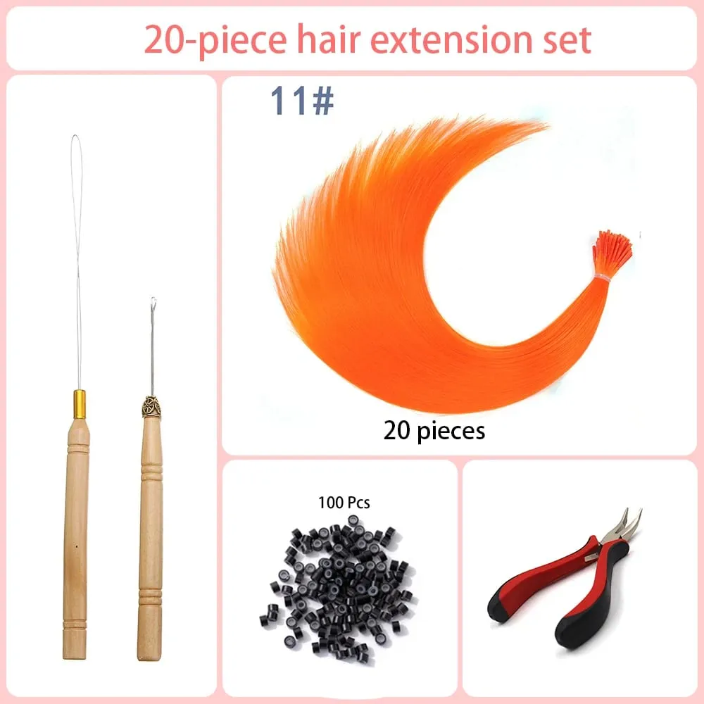 20 Strands/Pack Random Ten Colors Synthetic Colored I-Tip Stick Hair Extensions Straight Hair 16 Inch For Women High Temperature — image 19