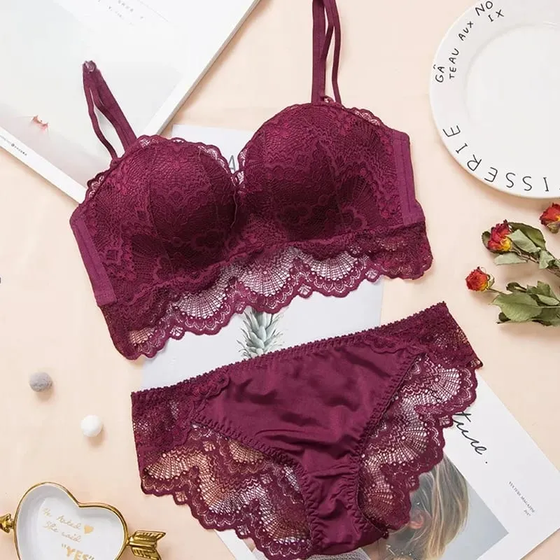 Sexy Push Up Bra Lingerie Set - Comfortable Wireless Lace Underwear Massage Palm Cup for Lift 75C/80C/85C — image 1