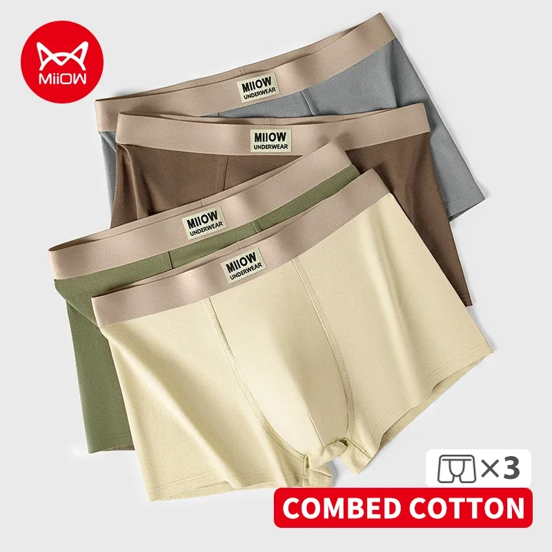 MiiOW 3Pcs Organic Cotton Men Underwear Boxer Shorts Antibacterial Seamless Underpants Male Panties Gift For Men Boxershorts New — image 1