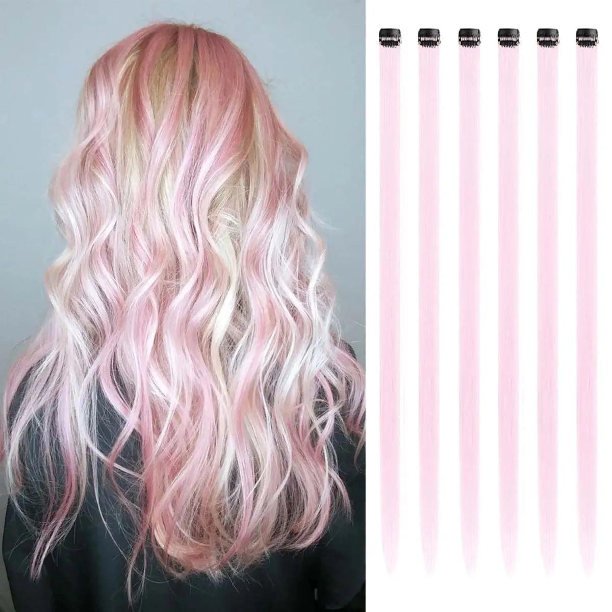 6 pçs extensões de clipe sintético 24 Polegada extensões de cabelo colorido destaques festa longo em linha reta hairpieces para mulheres crianças menina — image 21