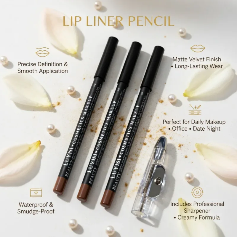 Professional Lip Liner Set with Sharpener 2pcs Waterproof Lip Pencils+1pc Sharpener Long-Wearing Transfer-Proof Velvet Matte — image 6
