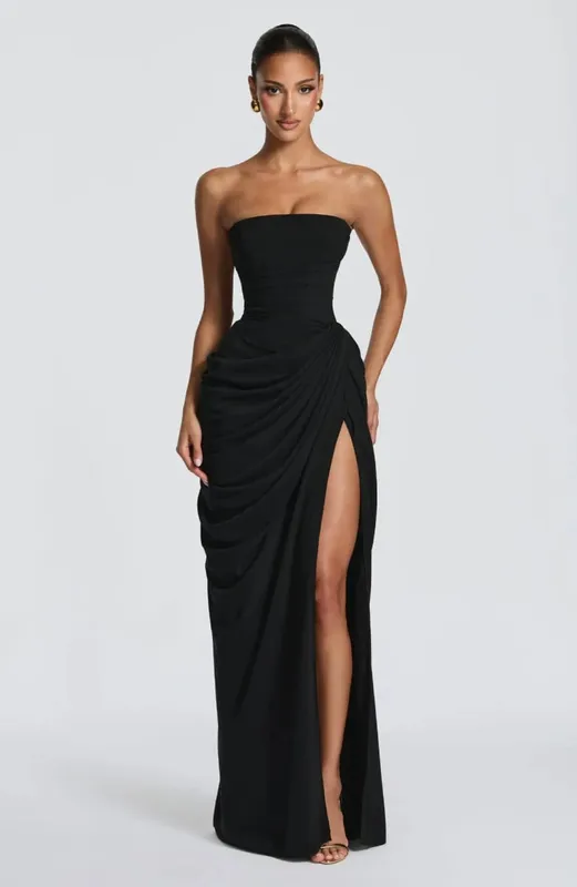 Sexy sólido plissado vestido sem alças senhora chique fora do ombro sem costas cintura alta vestidos divididos feminino 2026 novo vestido de festa à noite — image 12