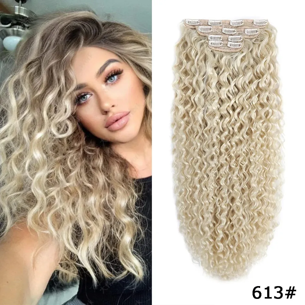 Synthetic Kinky Curly Clip In Hair Extensions 28inches 4pcs Brown Blonde Hair Long Afro Anjo Plus Curls Hairpieces For Woman — image 10