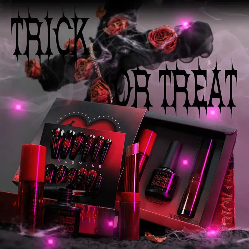 Halloween Makeup Set with Fake Blood Lip Tint Eyeshadow &3D Self-Adhesive Nail Art Stickers Special Effects Makeup Set Party SFX — image 1