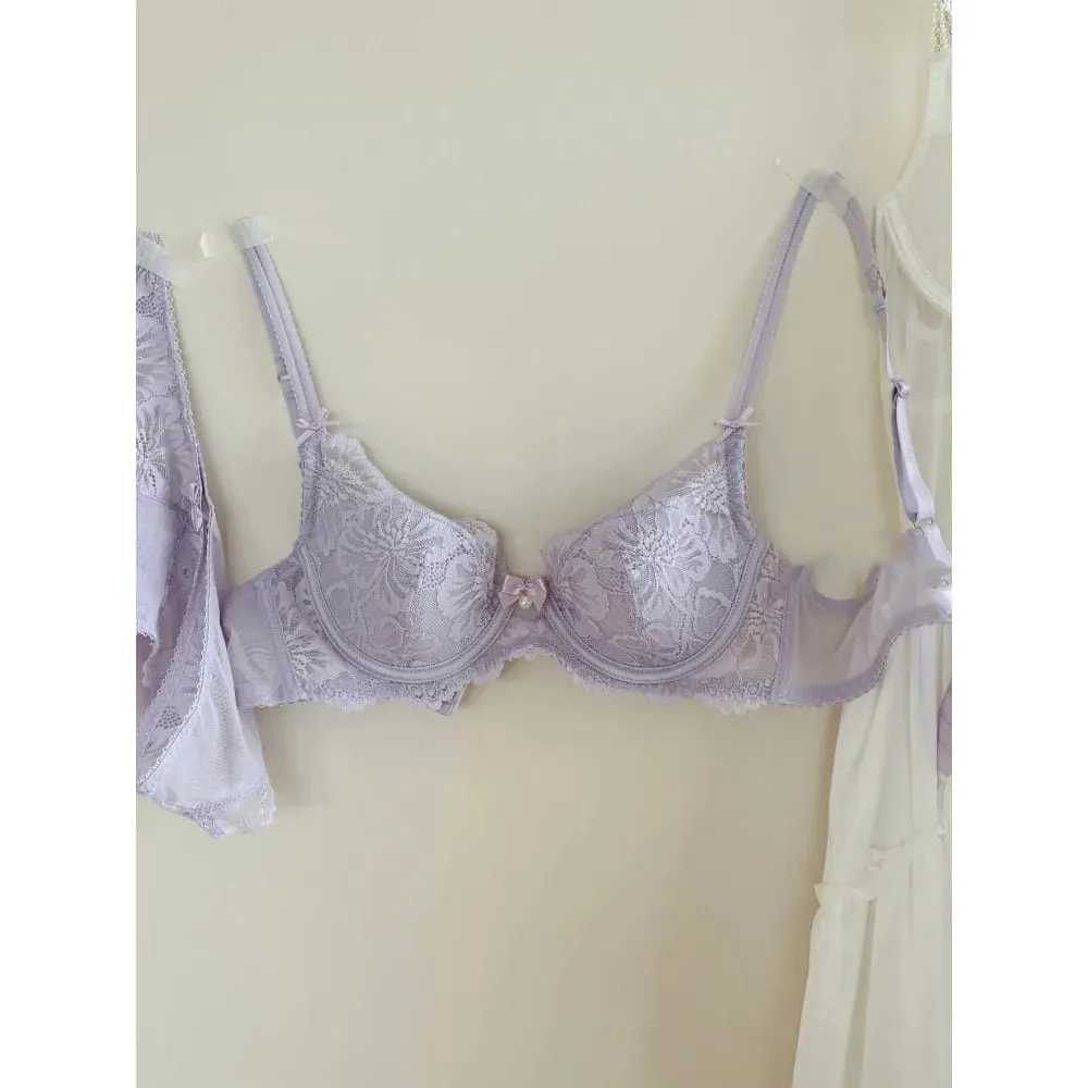 Lilla blonde bh kvinder fransk sexet broderi Blød bøjle minimizer Push Up Anti slap lingeri bh 32‑38 — image 6