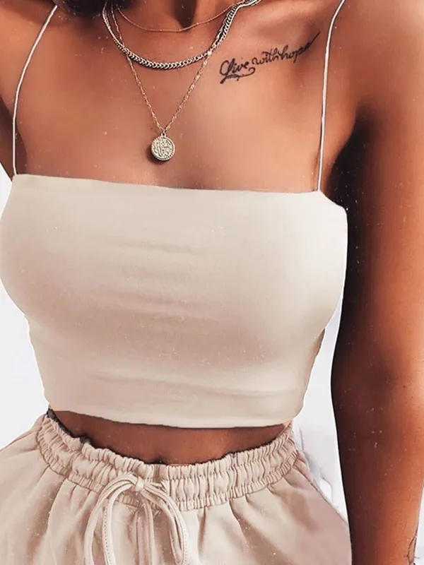 Women's Solid Halter Crop Top Sleeveless Camisole Spaghetti Strap Cami Tank Tops Tube Top Basic Bodycon Tee Sexy Fashion — image 3