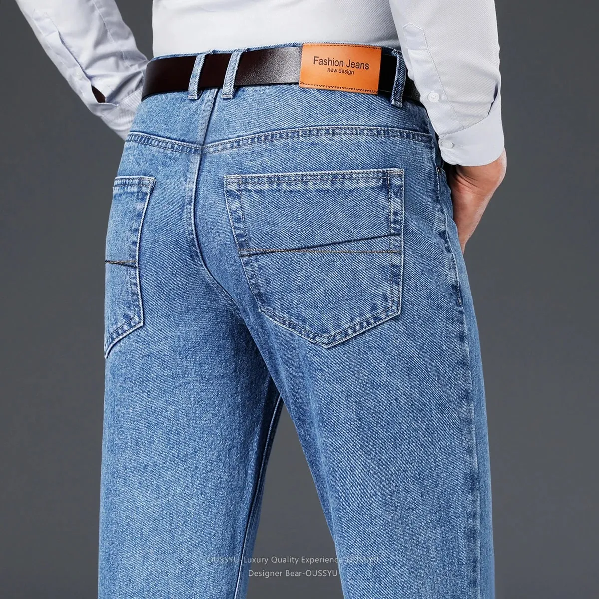 Luxury Quality Autumn Winter 100%Cotton Men's Jeans Business Denim Pants Straight High Waist Father Trouser Male Plus Size 40 42