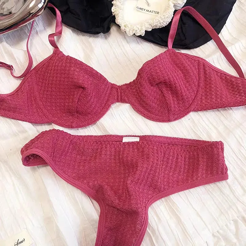 Women Casual Plain Bra Set Elegant Stretch Lingerie Set Thin Thong Underwear Bra and Panty Set — image 8