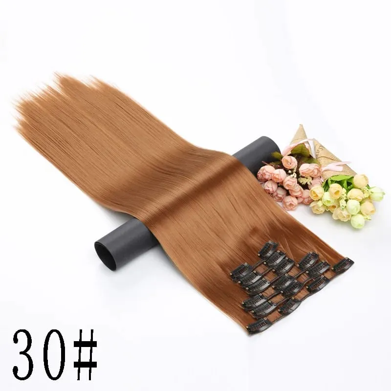 Synthetic 16 Clips In Hair Extension Long Straight Hair Fake False Hairpiece Clip In Hair Extension — image 24