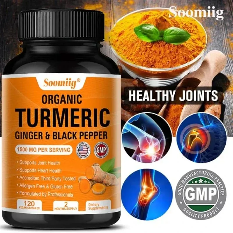 Organic Turmeric High Strength 1500 Mg | 120 Capsules with Black Pepper Ginger and Active Curcumin Joints Heart Cognition — image 4