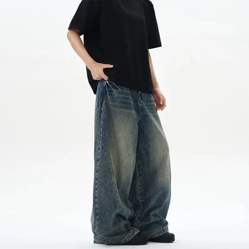 2025 Spring New Men's Jeans Oversized Wide Leg Pants Loose Vintage Patchwork Lightning Cracked Denim Trousers Streetwear Male — image 3