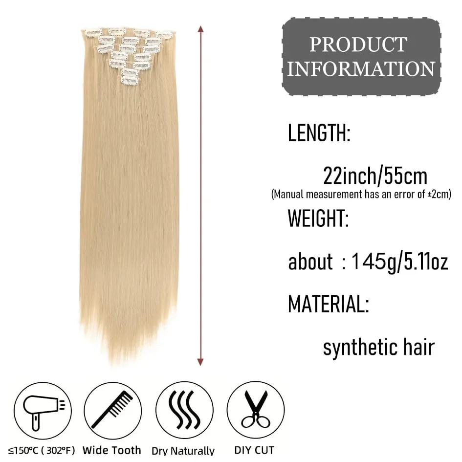 Synthetic 7 Pieces/Set 22 Inch Straight Hair Extensions Clip-In Extensions Christmas Halloween Hair Extensions — image 4