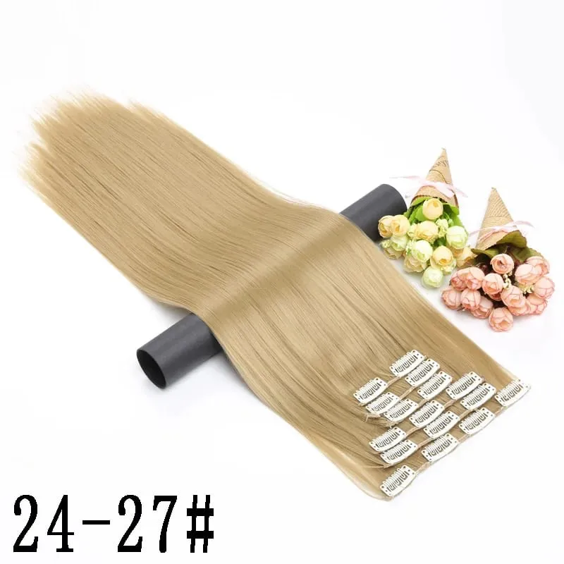 Synthetic 16 Clips In Hair Extension Long Straight Hair Fake False Hairpiece Clip In Hair Extension — image 22