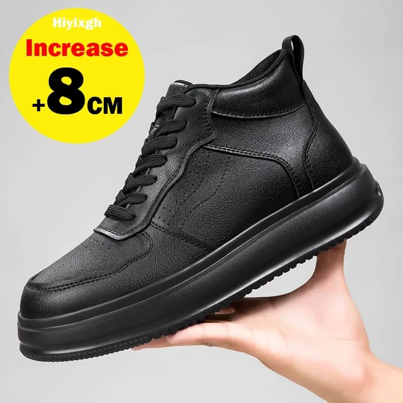 Echt leer Lift-sneakers Heren Lift-schoenen Verhoogde binnenzool 8 cm Zwarte hoge schoenen Herenmode Sport Plus-maat 36-46 — image 5