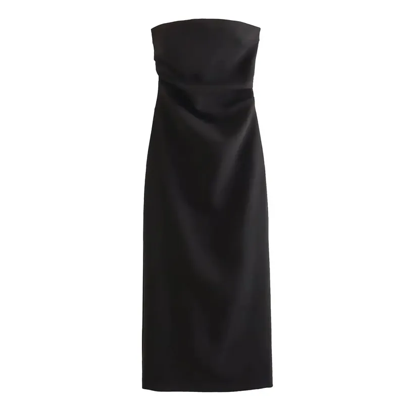 Abito moda donna estate nuovo sexy spacco posteriore con zip pieghettato senza maniche senza spalline Chic femminile francese da sera elegante