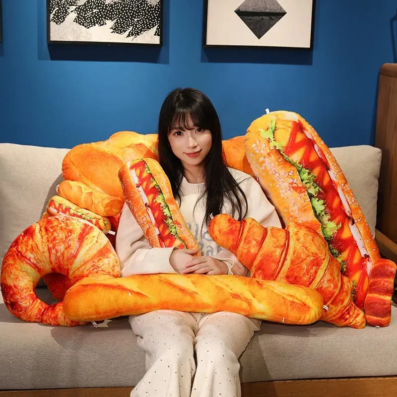 20/40/60cm Simulation Bread Plush Pillow Stuffed Baguette Croissant Hot Dog Toasted Bread Plushie Food Cushion Home Decor Gift — image 2