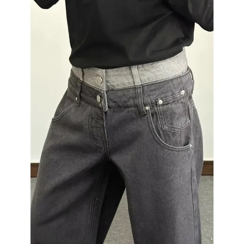 Mænds jeans Herrebukser Løs pasform Sort brede ben High Street Denim Afslappet Lige afslappet forår Slouchy bukser — image 6