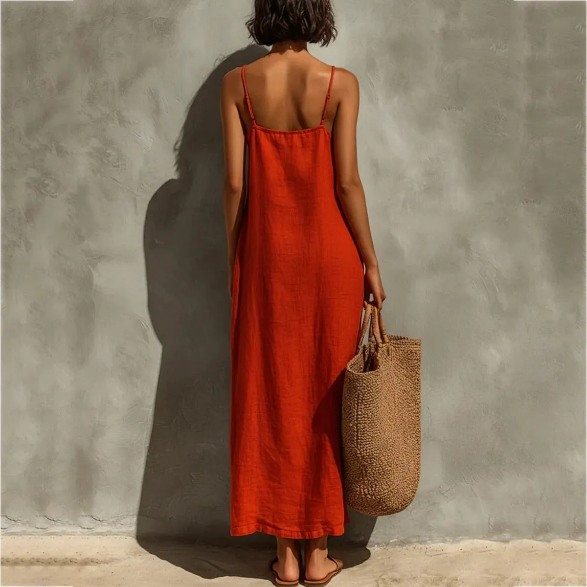 Yaz Kadın Düz Renk Rahat Rahat Kayma Sundress Kum Beachwear Backless Kolsuz Gevşek Maxi Uzun Tatil Elbiseleri — image 6