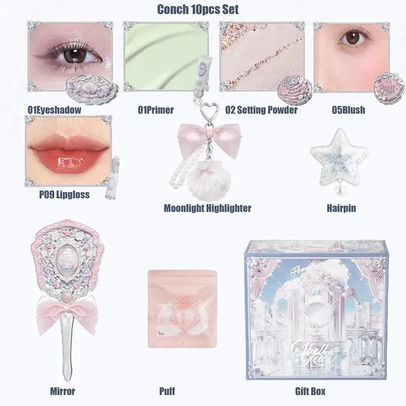 Flower Knows Make Up Sets Cosmetics Full Set Shells Pearl Eyeshadow Lip Gloss Blushes For Cheek Highlighter Gift Box Makeup Kit — image 7