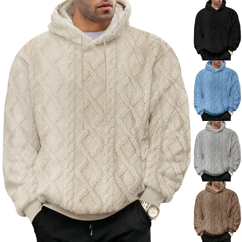 Autumn and Winter Leisure Men's High Street Jacquard Double-Sided Velvet Hooded Sports Trend Pullover Sweater Jacket — image 6
