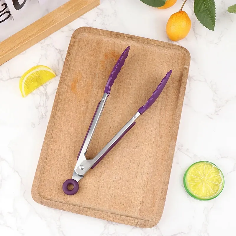 Silicone BBQ Grilling Tong Kitchen Cooking Salad Bread Serving Tong Non-Stick Barbecue Clip Clamp Stainless Steel Tools Gadgets — image 17